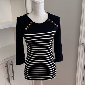 H&M Black and White Striped Blouse with Gold Buttons
